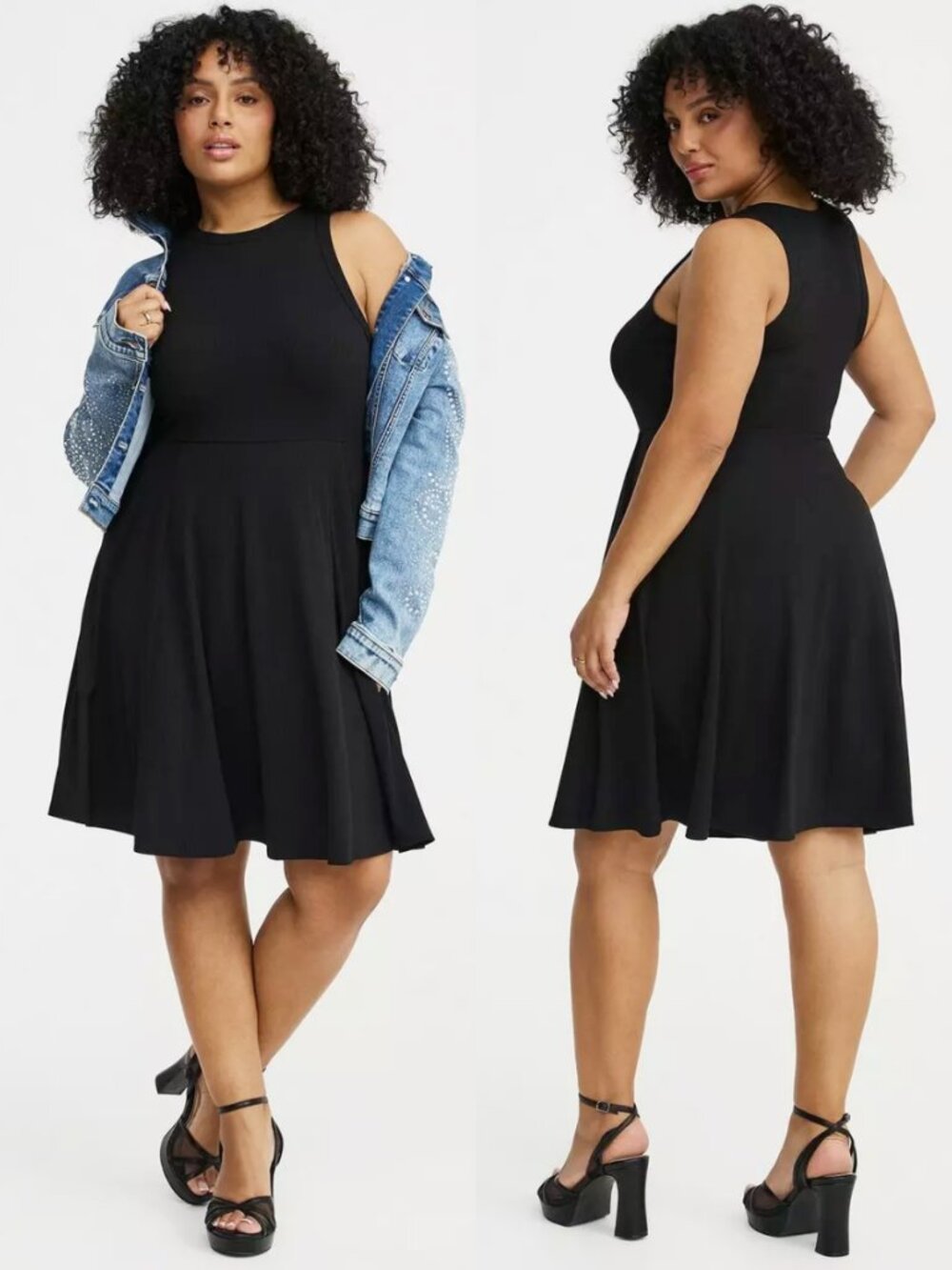 NEW Torrid 1 Black Rib Knit Skater Mini Dress 1X 14 16
